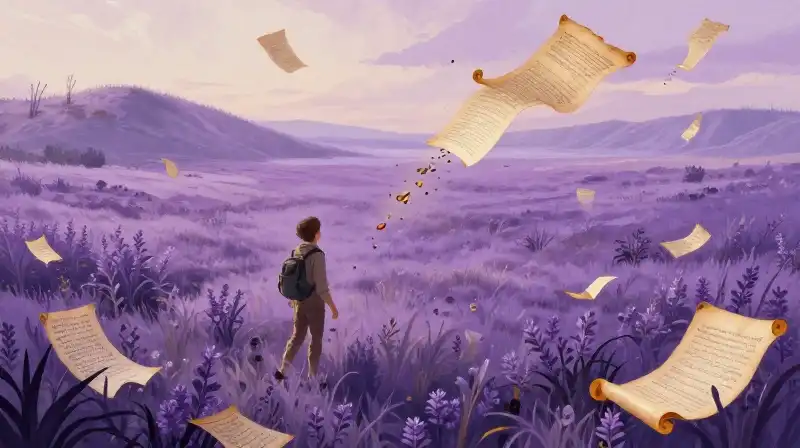 Childs storybook of American myths in a magical purple landscape