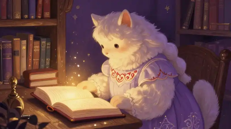 Belle reading to the Beast in an enchanted library