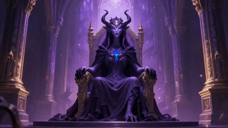 Friendly beast isolated in a magical purple castle throne room