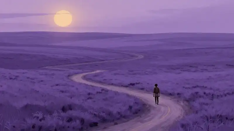 teen road trip journey illustration during gentle sunset