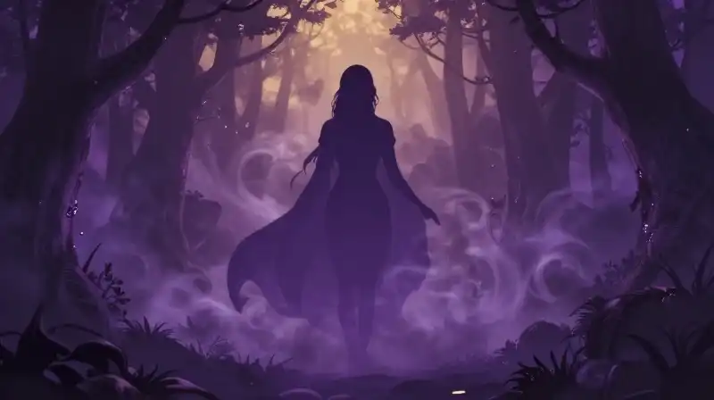 Symbolic purple shadow in enchanted woods