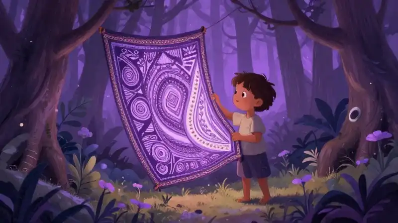 Child with mixed heritage amidst magical cultural blending tapestry