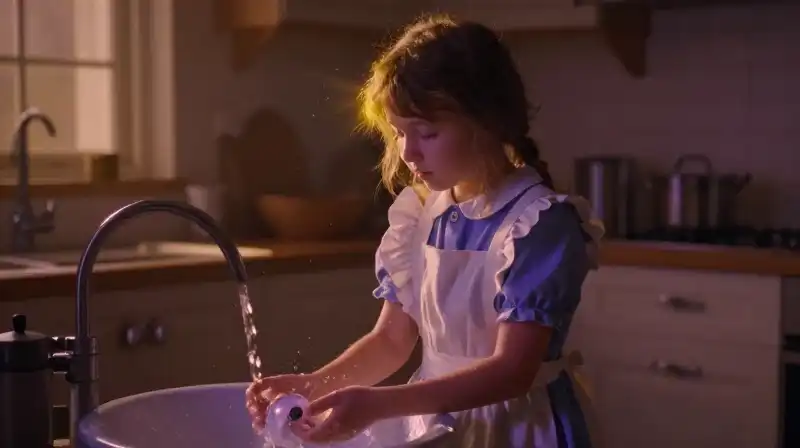Cinderella hidden in a magical purple kitchen