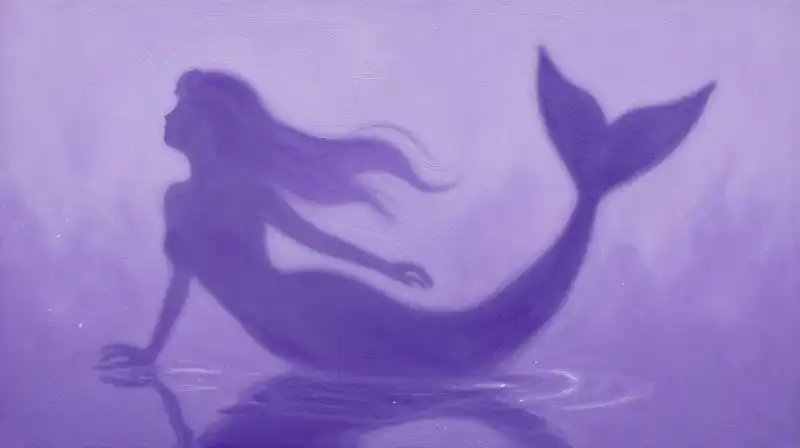 Gentle magical illustration of a mermaid in whimsical lavender water
