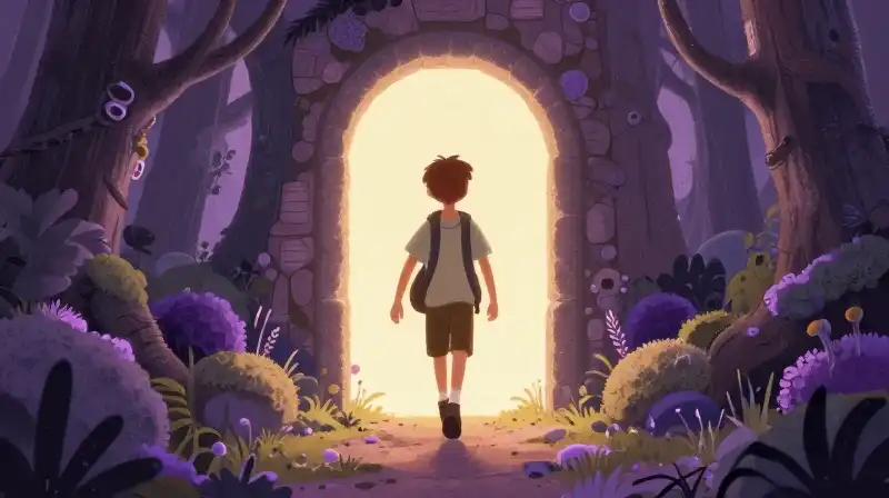 Fairytale forest threshold glowing portal for transformation