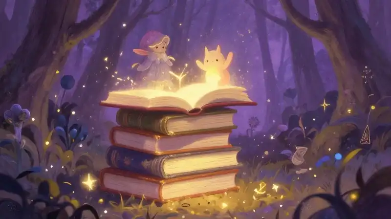 Whimsical illustration of curated English fairy tales and books