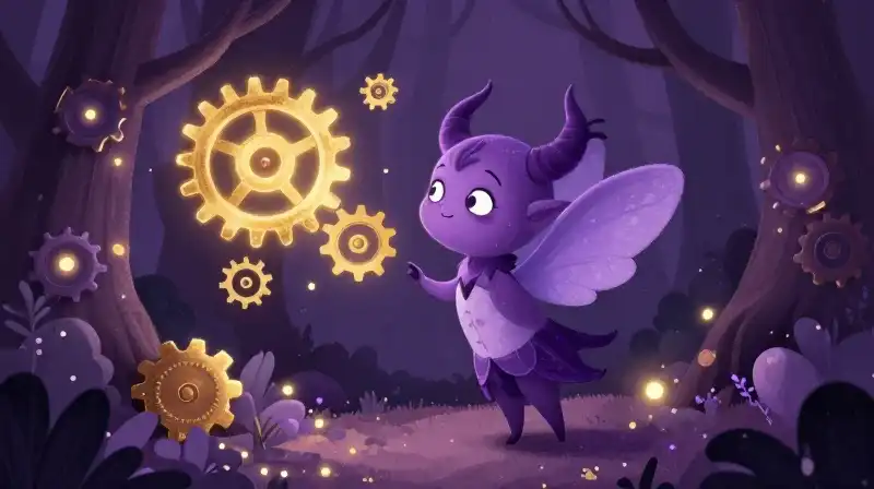 Whimsical pixie creating subtle chaos in a magical fairy tale scene