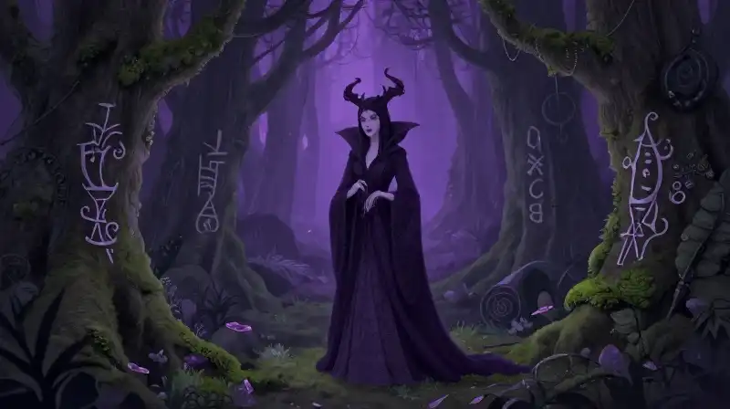 Classic folklore fairy casting a magical curse in a whimsical forest