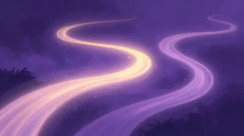 Blending narrative styles in a magical purple storybook scene