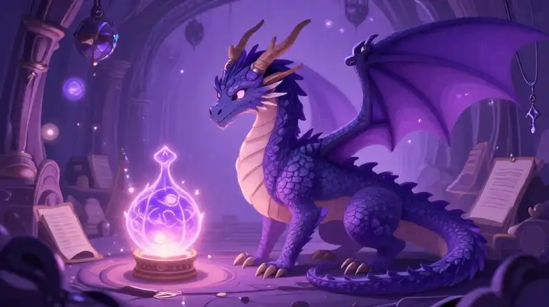 Friendly dragon guarding ancient magical knowledge