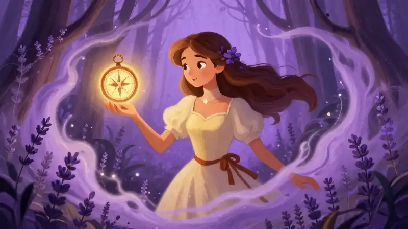 Stylized protagonist choosing her own path in a whimsical storybook