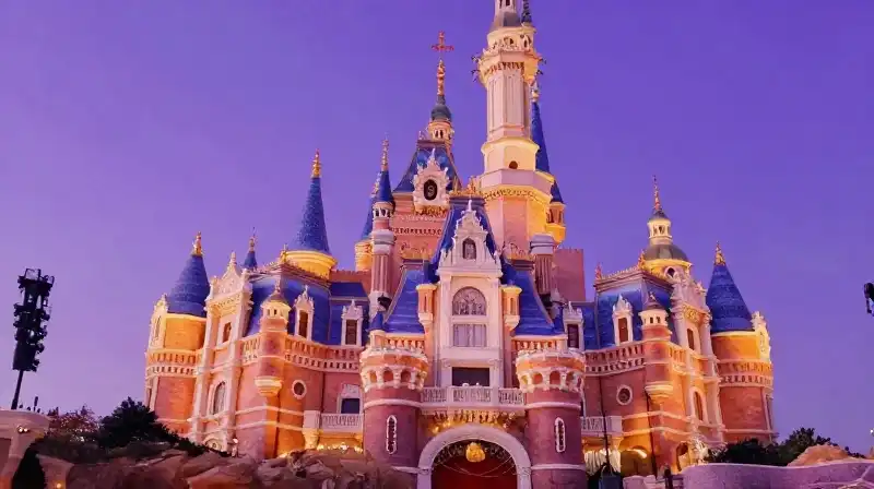Magical purple fairytale castle scene in storybook style