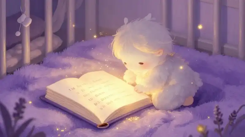 Childs simple bedtime story scene, soft whimsical illustration