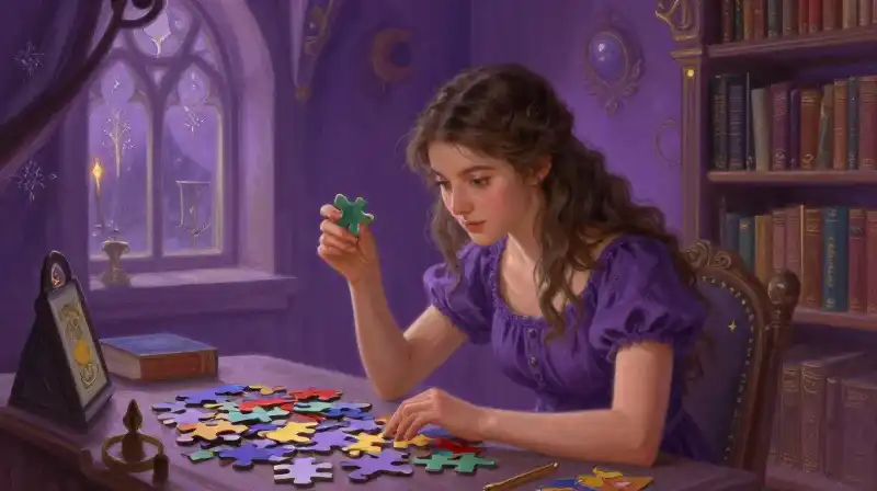 Character solving a magical puzzle with agency and skill