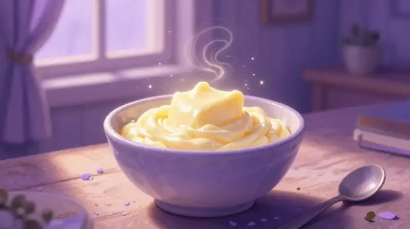Enchanted butter glowing in a rustic kitchen scene