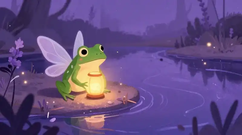 Magical purple frog symbol of potential in enchanted forest