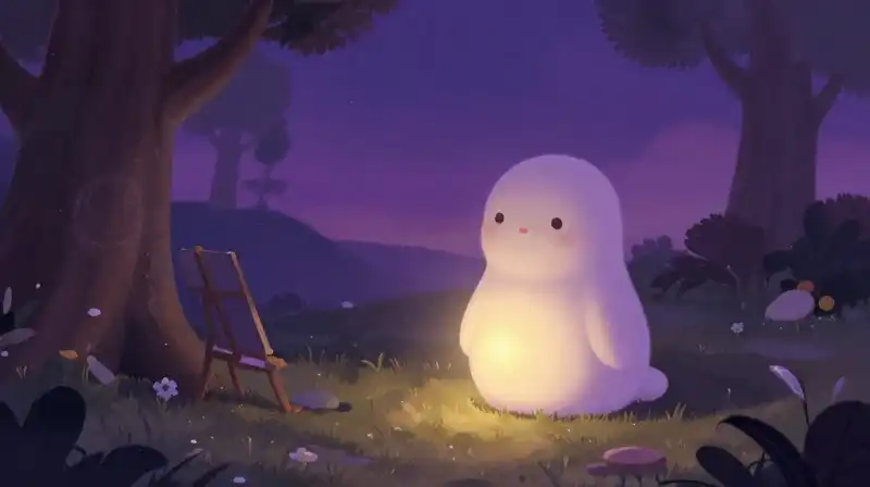 Whimsical guide illuminates a safe path through purple twilight