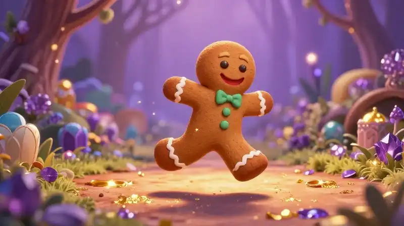 Gingerbread Man runs through a magical purple garden