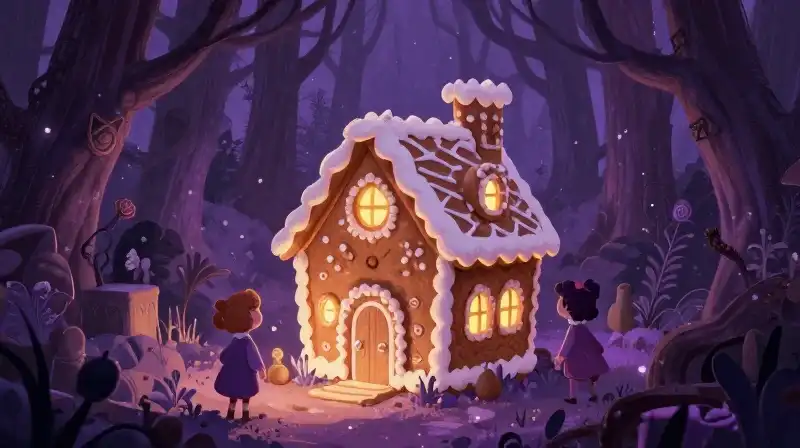 Clever children outsmarting a magical threat in an enchanted forest