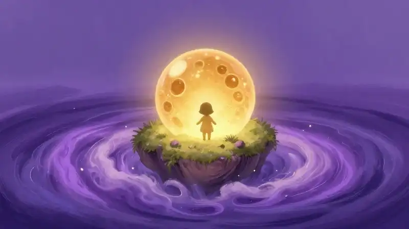 Hope against the tide of madness in a whimsical purple wonderland scene