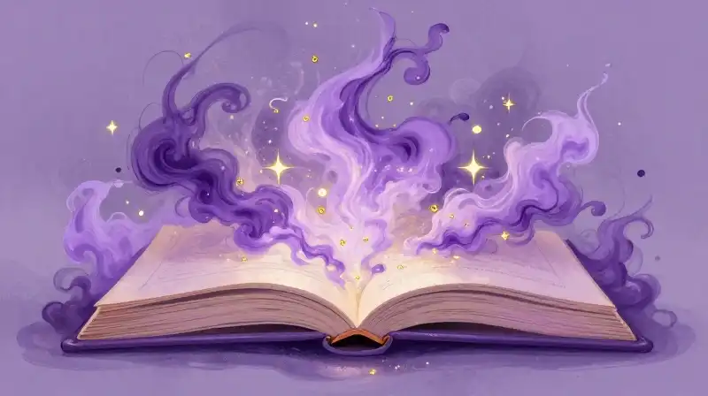 Magical storybook of subverted fables in deep purple