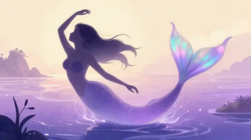 magical illustration of merfolk transforming at the island edge
