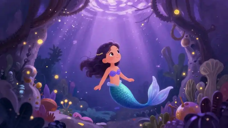 Little mermaid seeking transformation in an enchanted underwater world