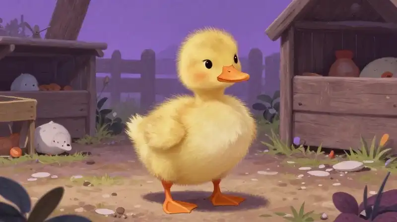 Oversized duckling feeling rejected in a quiet farmyard