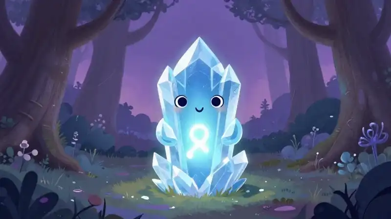Gentle storybook illustration of a magical ice queen motif and glowing flower