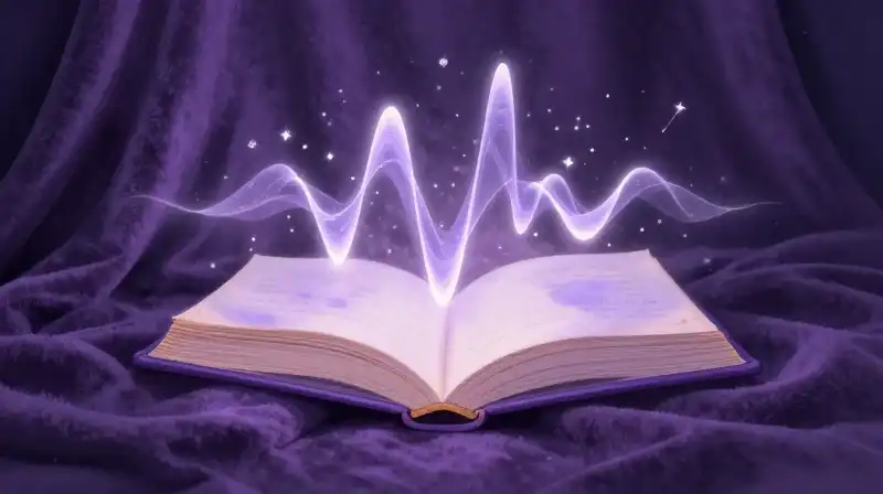 Whimsical digital bedtime story glowing in a purple setting