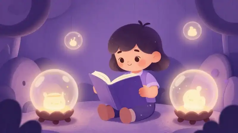 Child selecting the perfect bedtime story from magical options