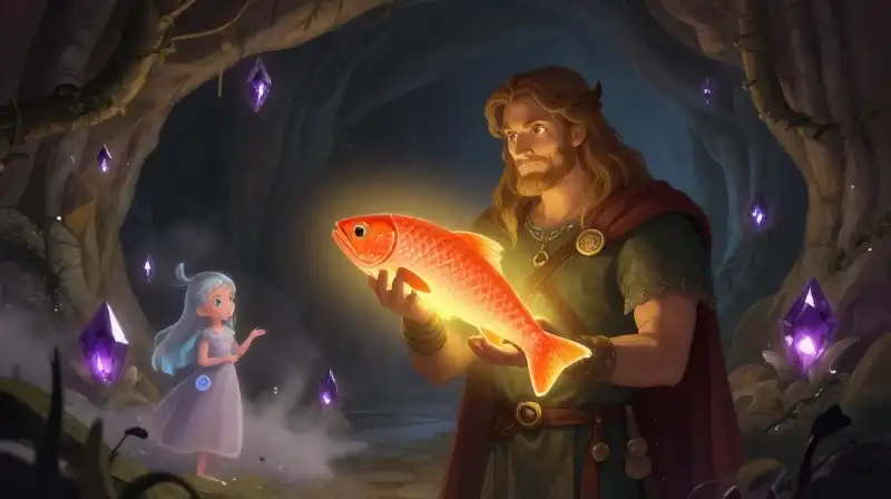 Hero quest for wisdom in a magical Irish fairy cave