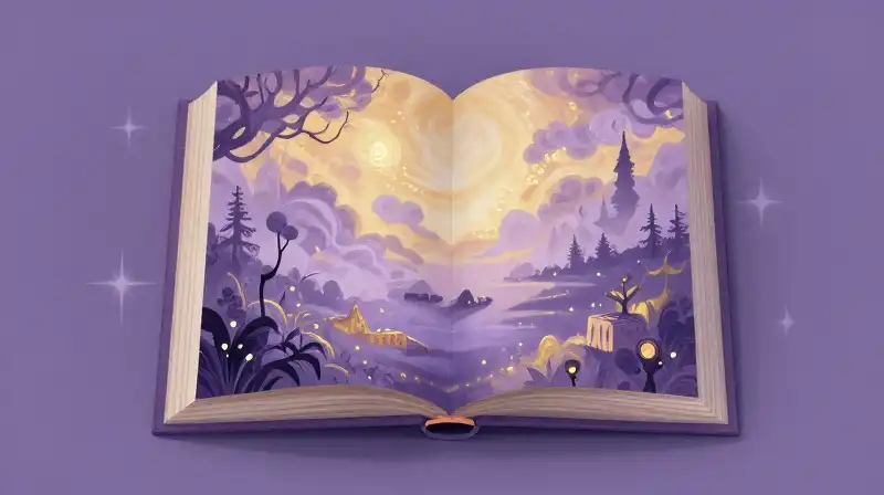Magical purple illustration of storytelling ideas blooming
