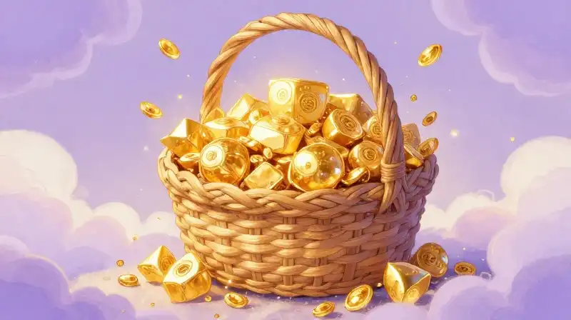 Whimsical storybook art of golden treasures near a magical beanstalk