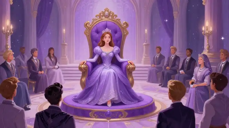 Princess judges suitors in whimsical royal hall