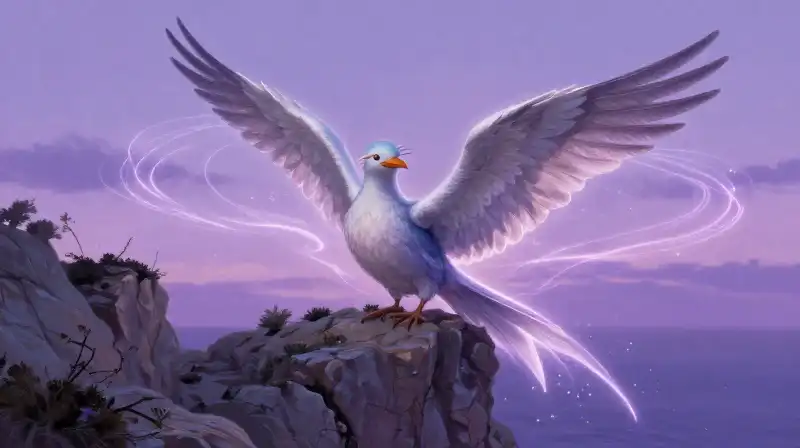 mythical ancient siren with majestic wings on a rocky coast