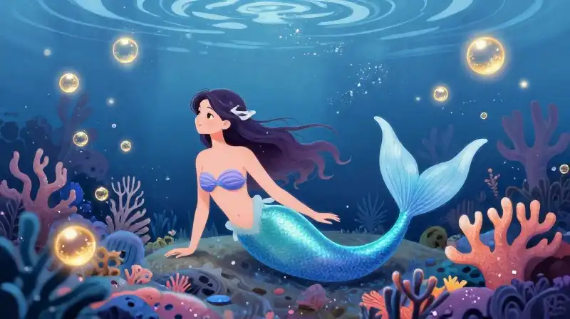Gentle mermaid discovering magical wonders underwater