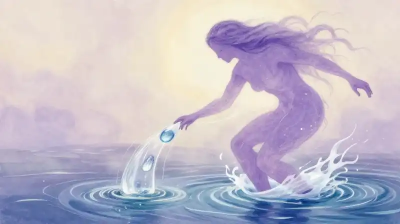 Shapeshifting Nixie in a magical river at twilight
