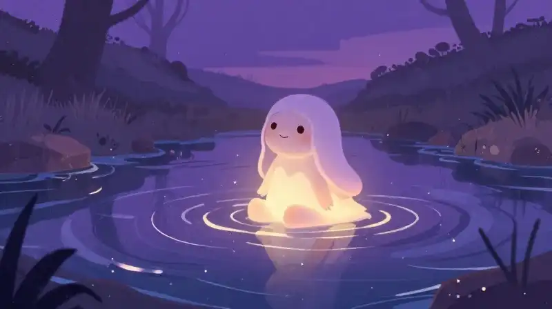 Friendly Nixie water spirit in a purple enchanted stream