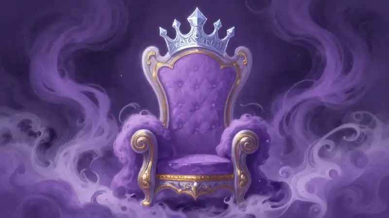 Royal transition from grim crown to magical mist storybook illustration