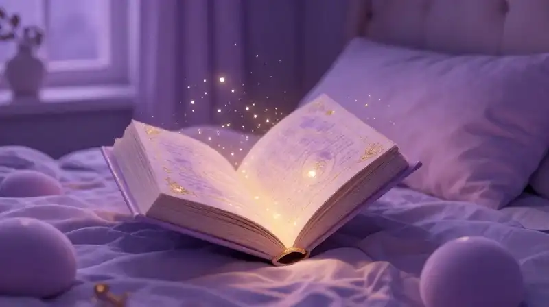 Cozy purple storybook guiding hopeful sleep