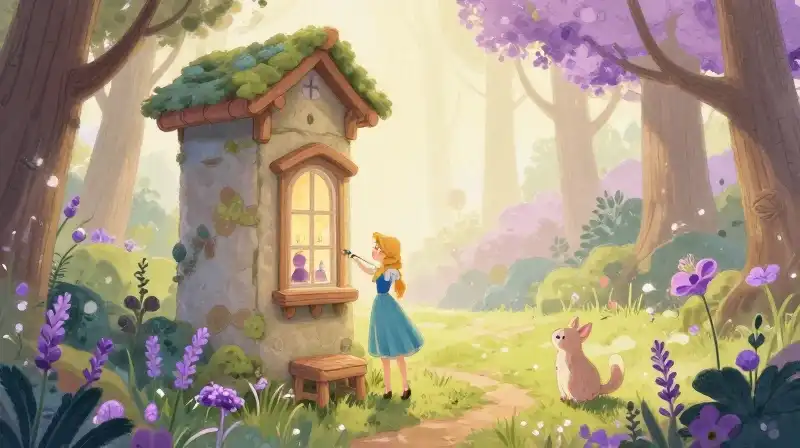 Rapunzel painting inside a secluded high-walled tower