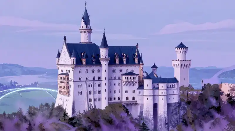 Disney castle inspired by Bavarian Neuschwanstein architecture