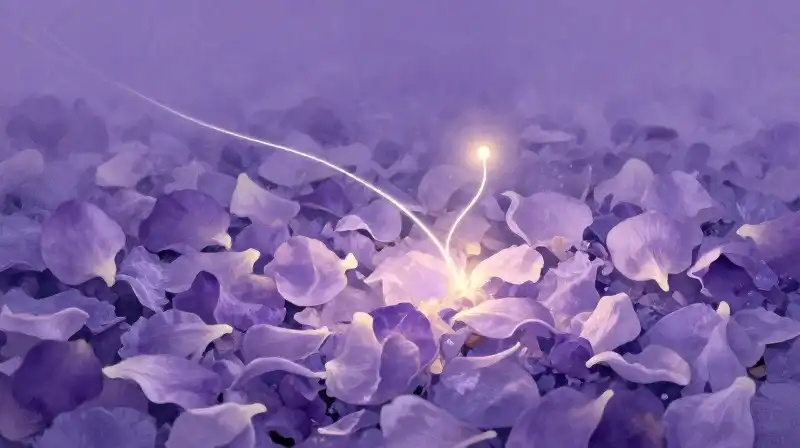 Tiny luminous thread in a magical purple fairy tale setting