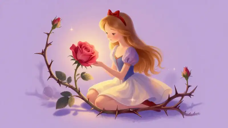 Elegant briar rose bloom in a whimsical, magical purple forest