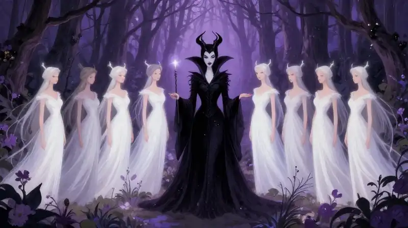 Benevolent and wicked fairies contrasting in a magical garden