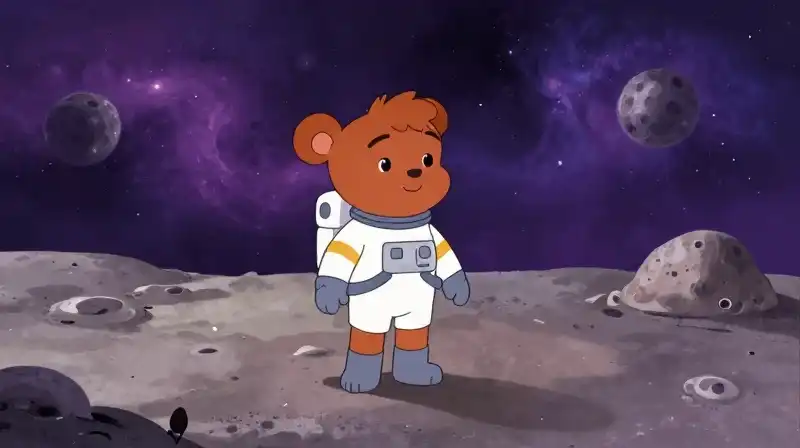 SpongeBob character exploring a purple cosmic journey in a storybook style
