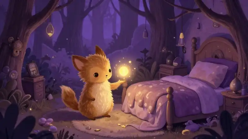 Tiny creature finding comfort in a brief, cozy bedtime story