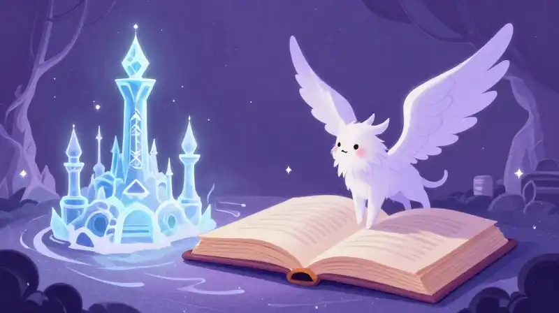 Magical tale being transformed in an icy, whimsical purple realm
