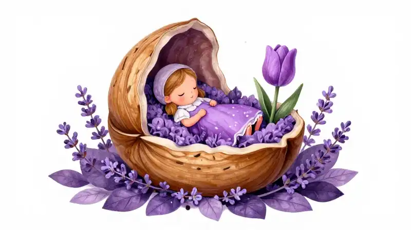 Tiny fairy story of a girl in a tulip blossom